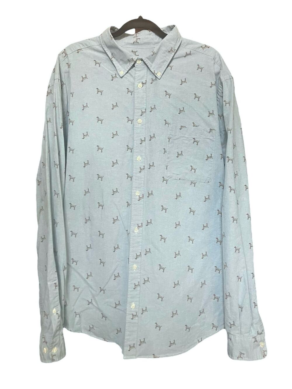 Merona Men's Blue W/ Dog Print Long-Sleeve Casual Button-Down Shirt | Size XXL